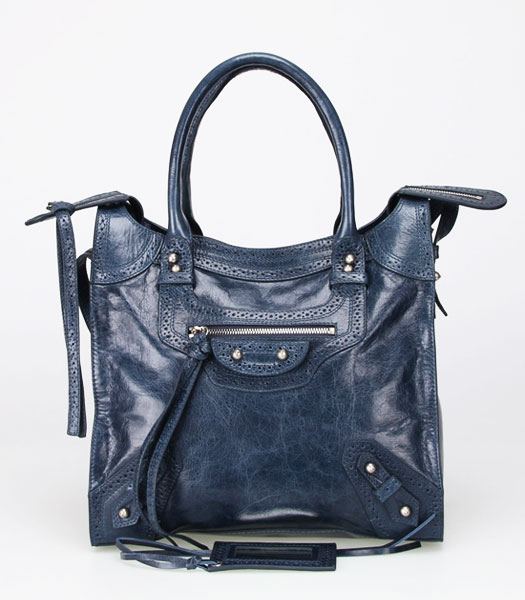 Balenciaga Giacinto Importa Sapphire Blue Leather Bag Pearl Silve